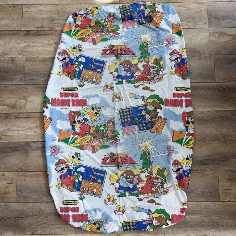 Vintage 1988 Nintendo Super Mario Brothers Legend of Zelda Twin Fitted Bed Sheet